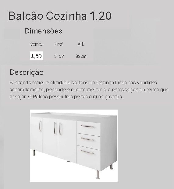 BALCAO PIA LINEA 1.60 - BRANCO