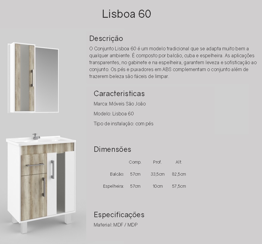 KIT BALC LISBOA 60 BR/BARRIQUE C/ CUBA