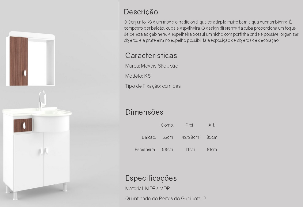KIT BALCAO CALI 0.65 BRANCO/CASTAINE