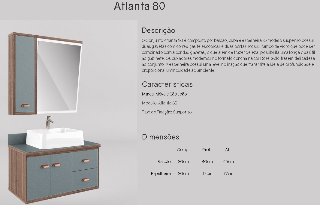 KIT BALCAO ATLANTA 0.80 PALERMO C/ BERILO